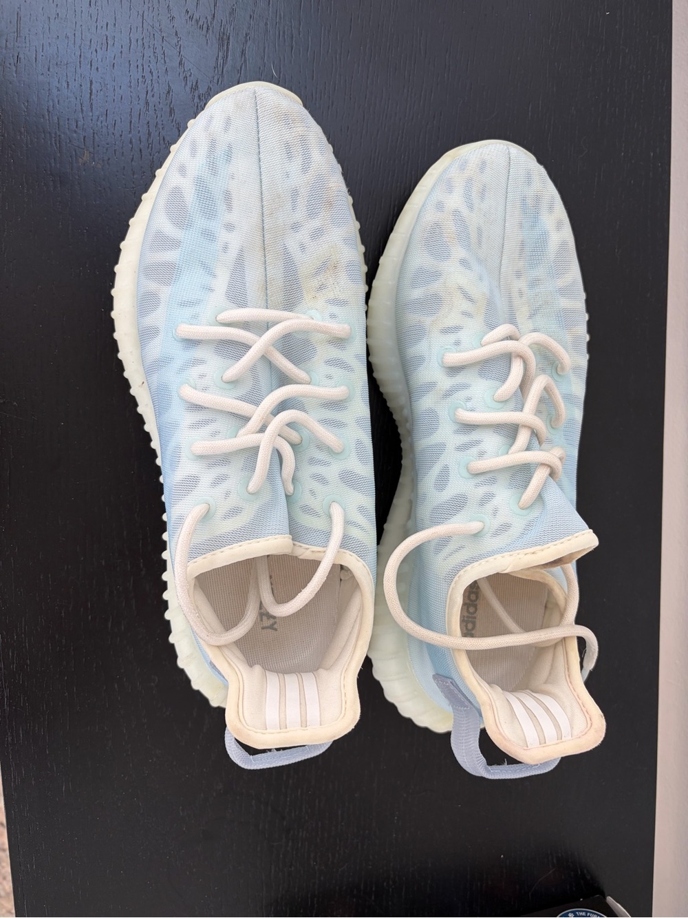 Yeezy Adidas Athletic Shoes in Light Blue and Cream